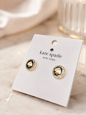 Kate Spade Spot The Spade Gold Tone Crystal Stud Earrings NWT